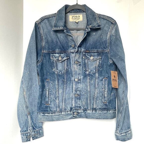 Polo Ralph Lauren Mens Trucker Jacket Small Paint Splatter Denim Blue Classic - Picture 5 of 6